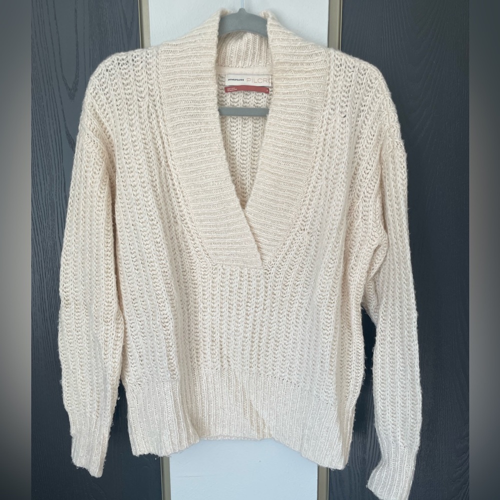 Anthropologie Pilcro Cream V-Neck Sweater
